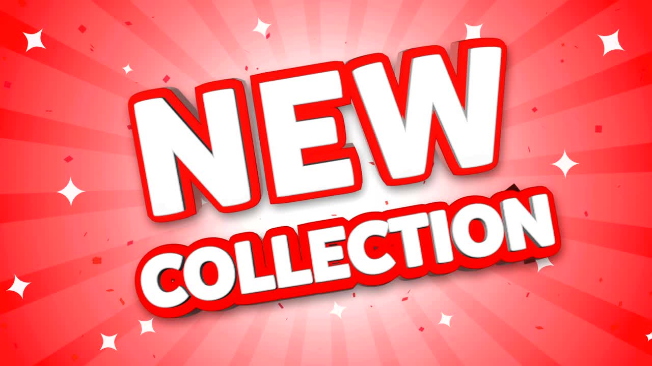 nueva colección de texto 3d en el fondo de confeti que cae.