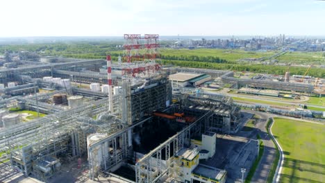 gas refinery plant production towers upper view