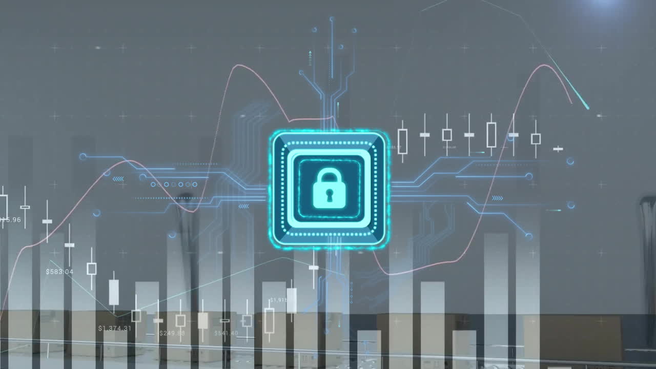 Animation of digital padlock over data processing