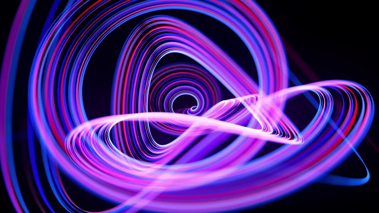 Light flow bg in 4k. Abstract looped background with light trails, stream of red blue neon lines in space move to form looped spiral shapes. Modern trendy motion design background. Light effect,