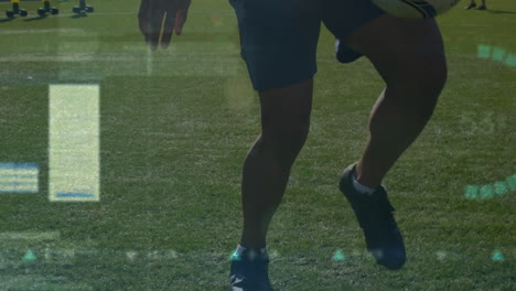 animación de procesamiento de datos contra la sección media de un jugador de fútbol masculino haciendo malabarismos con una pelota de fútbol