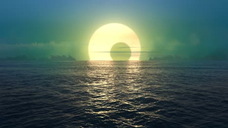 green planet - sunset and solar eclipse over seamlessly looped ocean.