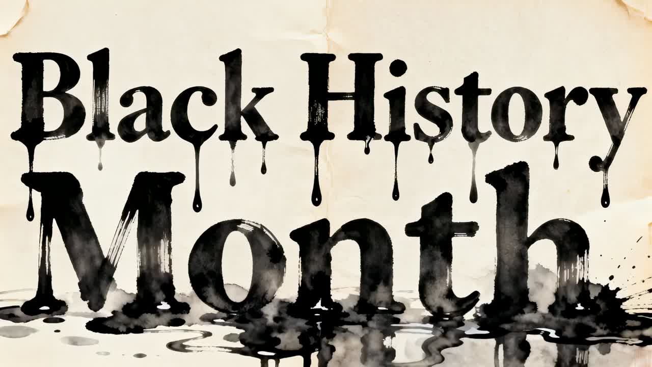 Transformace typu čtení Black History Month na krémovém papíře, kapky inkoustu se shlukují a rozkvétají