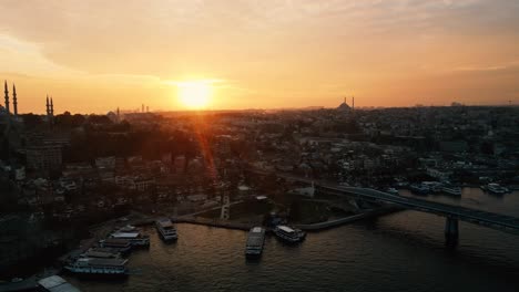 aerial view in istanbul golden horn with amazing sunset