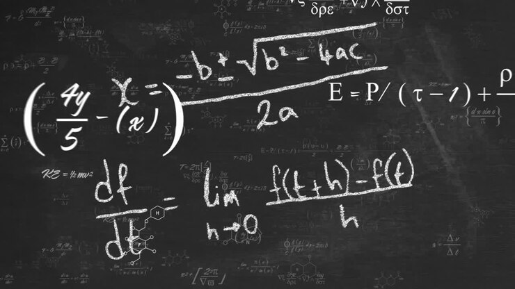 Animating mathematical equations and chemical formulas on blackboard background in school
