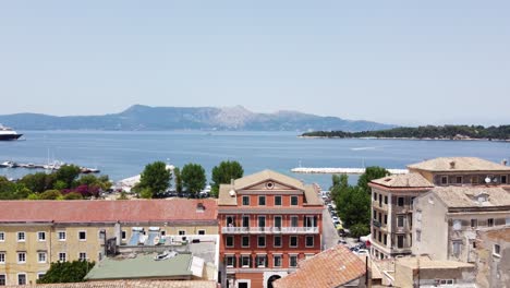 corfu town skyline in corfu island, greece, drone footage