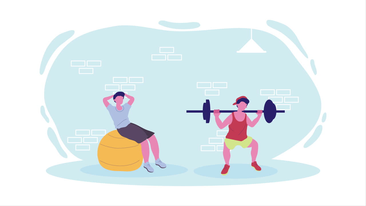 мужские спортсмены занимаются упражнениями анимационные персонажи