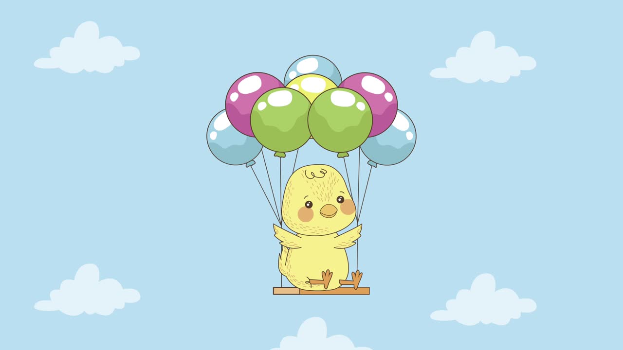 little easter chick in balloons helium animation