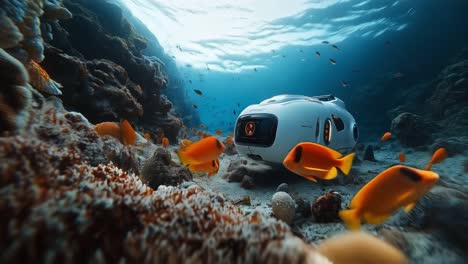 underwater exploration with submarine and fish