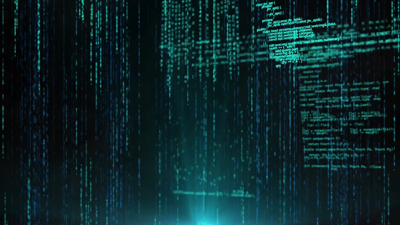 animación del procesamiento de datos sobre un fondo negro