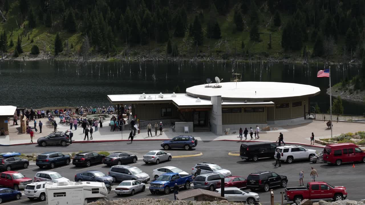 Wide view of quake lake visitor center located in Hebgen, Montana.