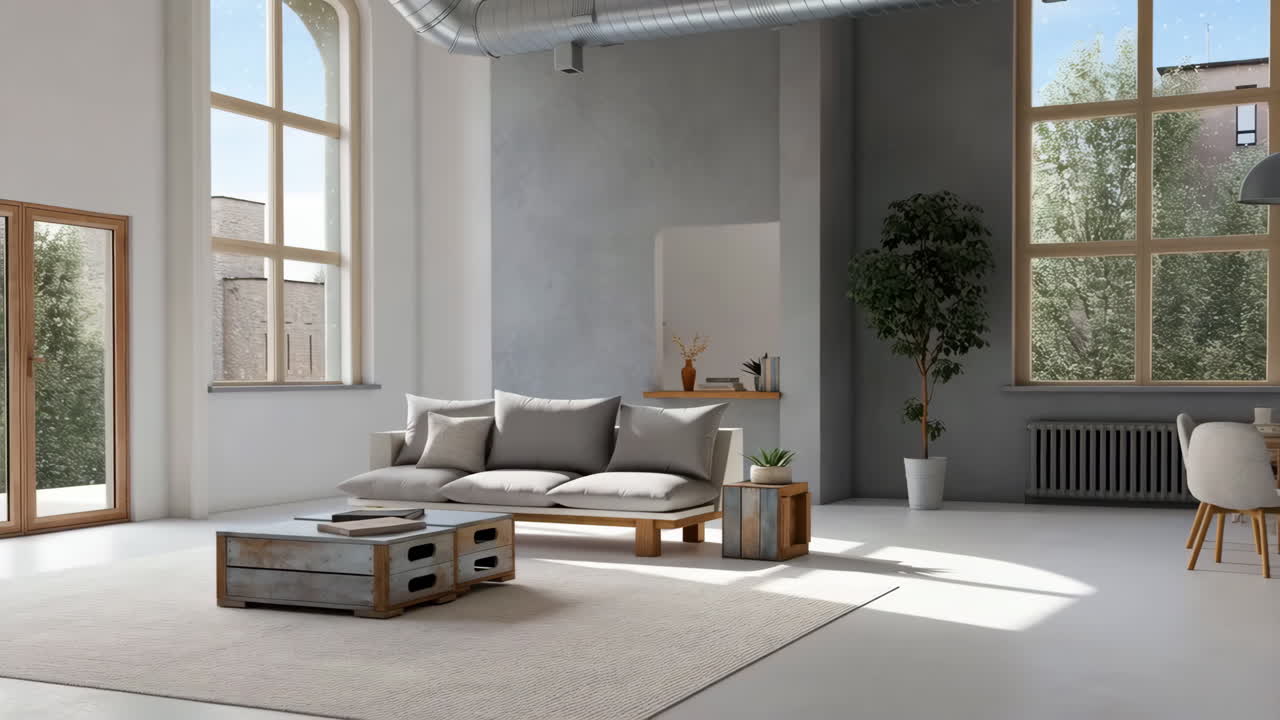 Bright and Modern Loft Living Room Interior