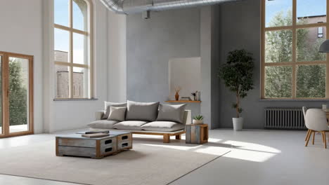bright and modern loft living room interior