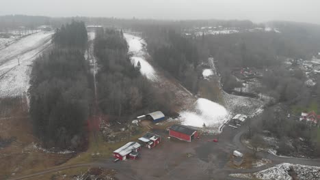 empty ski resort, first snow, winter scene, aerial