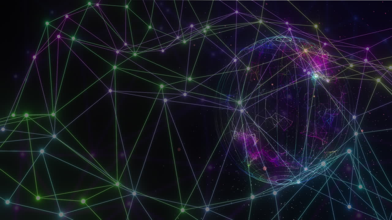 animación de la red de conexiones con nodos brillantes sobre fondo negro