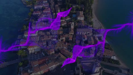 Animation-of-purple-wave-over-cityscape