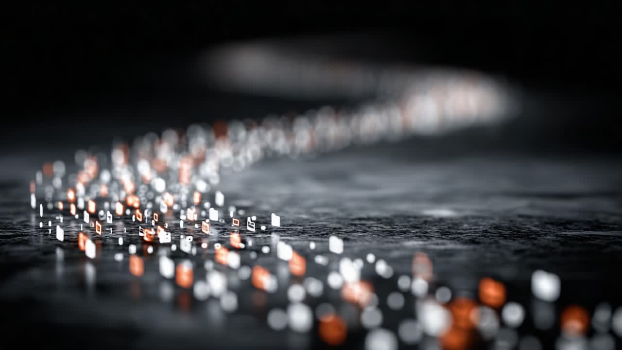 An Abstract Scene of Glittering Light in Motion: A Curved Path of Colorful Particles Creating a Captivating Visual Symphony in Dark Surroundings