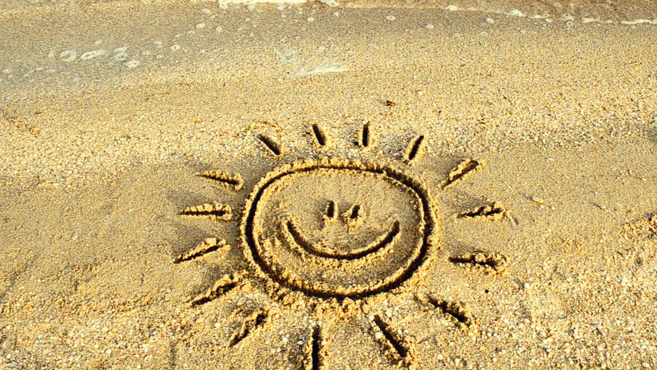 Tegning av solen på stranden. Strand og tegning.