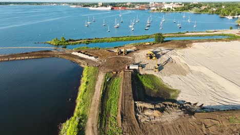 Marina-being-built-on-Muskegon-Lake-in-Summer