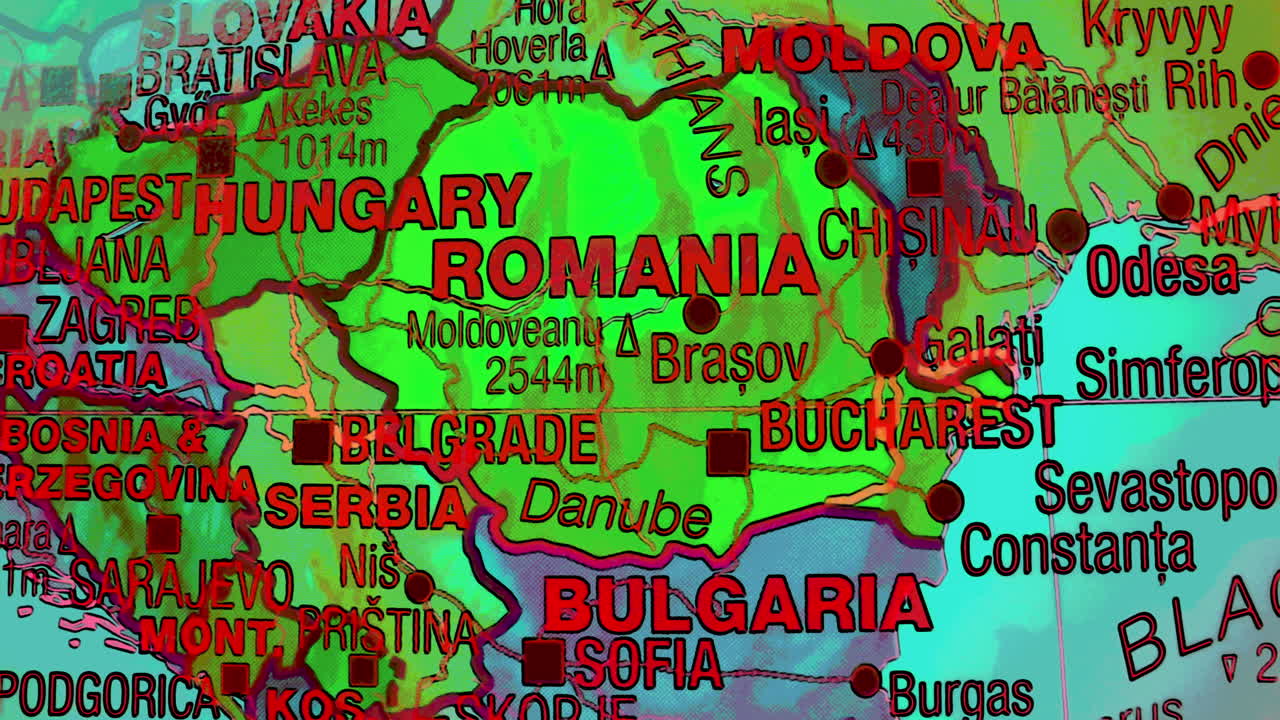 Map of Eastern Europe with focus on Romania and surrounding countries