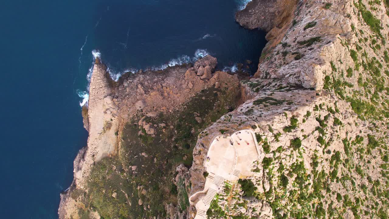 Cliff with viewpoint, static shot filmed from above