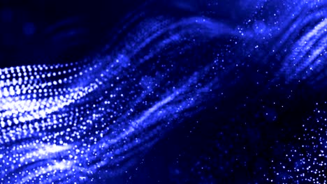 fondo azul 3d con fantásticas partículas luminosas. animación 3d en bucle con profundidad de campo, efectos de luz. fondo digital moderno. líneas curvas 9