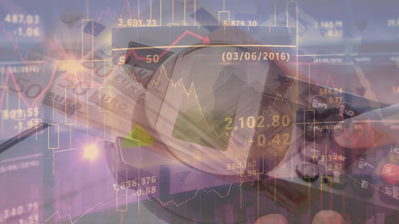 통계 및 금융 데이터 처리를 은행권과 결제 터미널을 통해 애니메이션