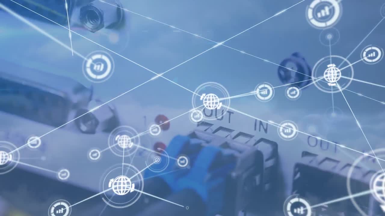 컴퓨터 서버에 대한 라인과 연결하는 글로브 네트워크 아이콘의 애니메이션