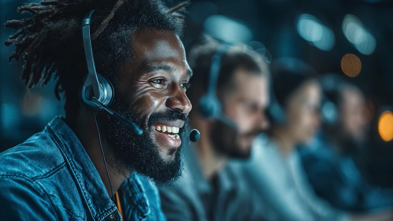 Dedicated Call Center Team Engaged in Support Operations with Focused Collaboration and Positive Enthusiasm Reflected in Their Expressions and Professionalism