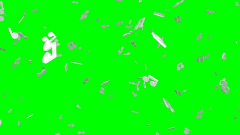 falling white musical notes on green chroma key background.