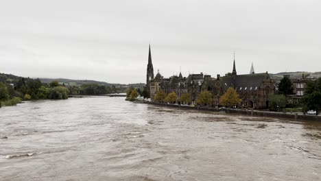 static shot above the river tay showing really high water levels during floods- 8