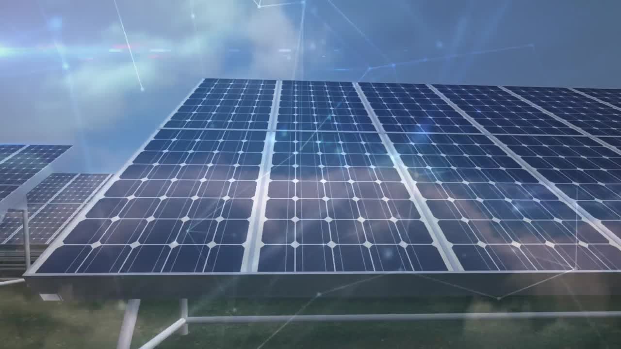animación de la red de conexiones a través de paneles solares