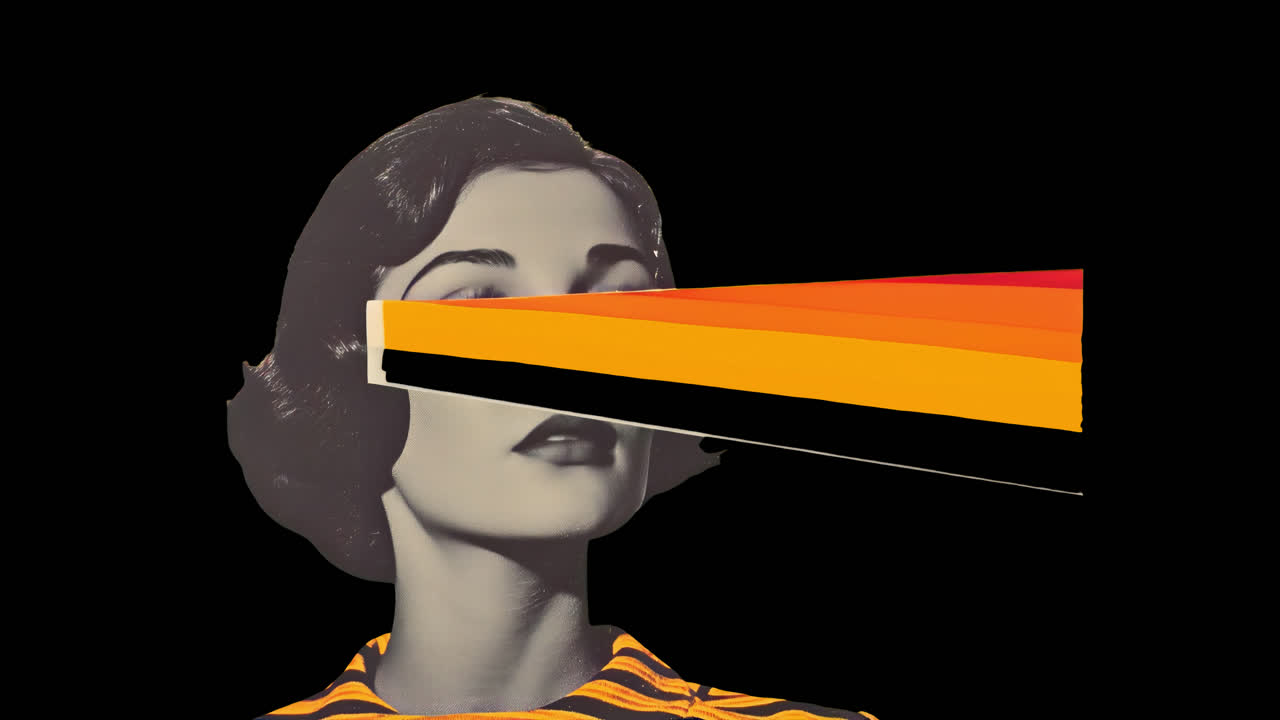 Animazione di collage di ritratti vintage surreali, risorsa isolata, video 4K trasparente, canale alfa.