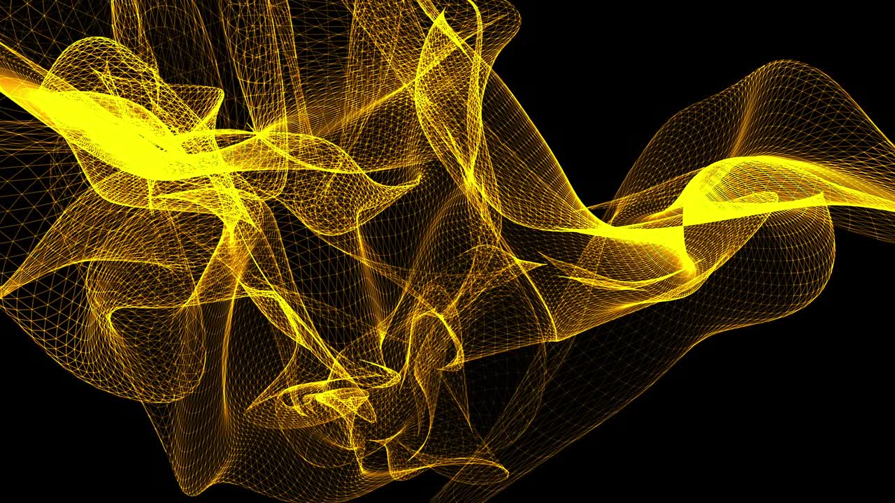 abstracto movimiento y remodelación figura de malla digital. gas, humo, fluido morphing en distorsiones naranja en un fondo negro