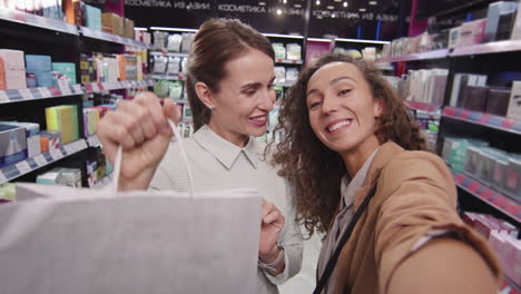 pov of girlfriends in cosmetics store