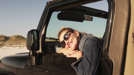 woman enjoying free time during road trip