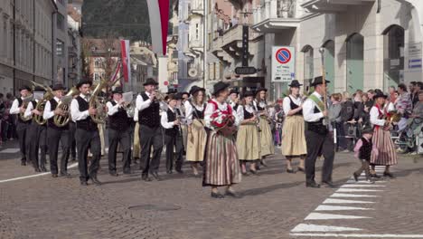 traditional marching band parade in european town