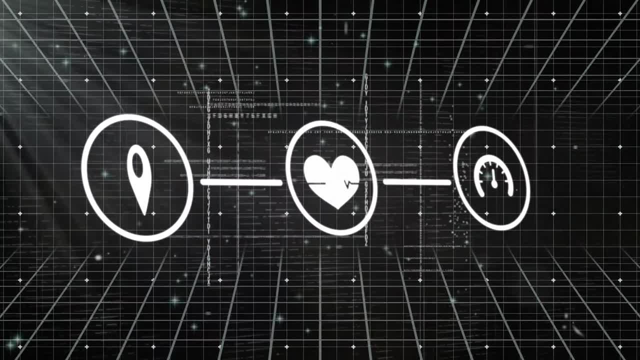 검은색 배경에 데이터 처리 및 연결 네트워크의 애니메이션