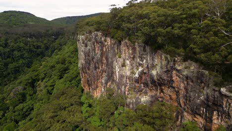 Antena-Sobre-El-Acantilado-En-El-Twin-Falls-Walk,-El-Parque-Nacional-Springbrook,-El-Interior-De-Gold-Coast,-Queensland,-Australia