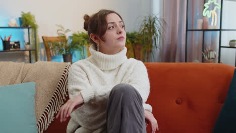 woman girl at home suffers from unfair situation problem break up depressed feeling bad burnout