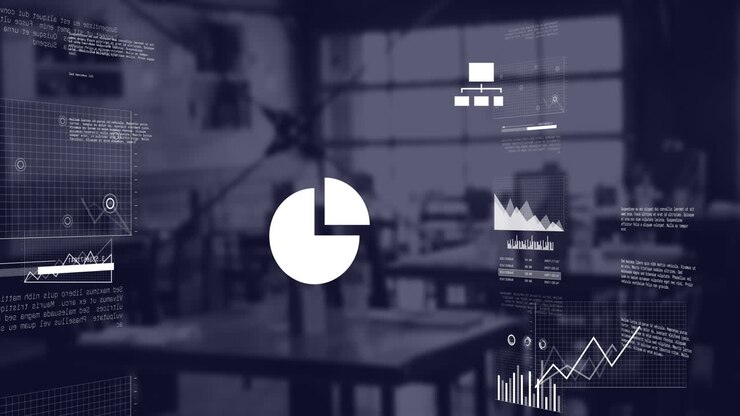 Animerede finansdata, der behandles i et kontormiljø