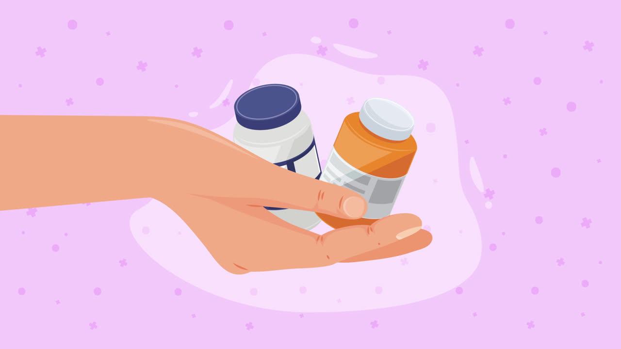 손으로 약병을 들고 있는 것