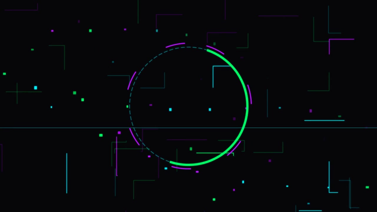 Abstract Digital Background with Glowing Green Circle and Data Lines