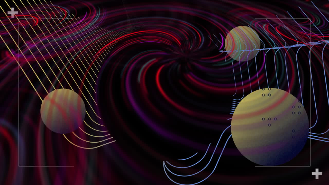 Creating dynamic motion, colorful lines and spheres in abstract swirling animation