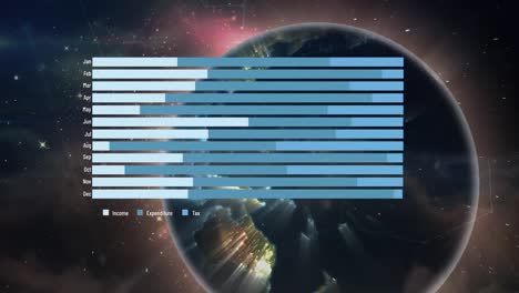 animación del procesamiento de datos con gráfico y red de conexiones en todo el mundo
