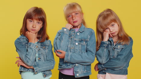 bored three girls siblings friends exhausted of tedious story not interested in communication talk