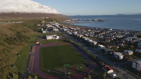 drone footage of a small town in the northern part of iceland