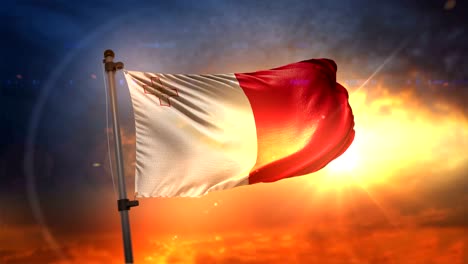 malta flag backlit at beautiful sunrise loop slow motion 4k