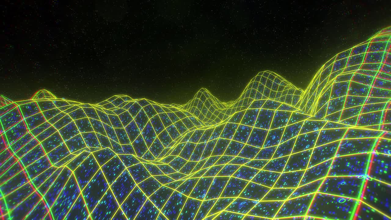 풍경 지형 플라이오버 바이너리 레트로 비디오 게임 3d 터 아케이드 와이어 프레임 4k