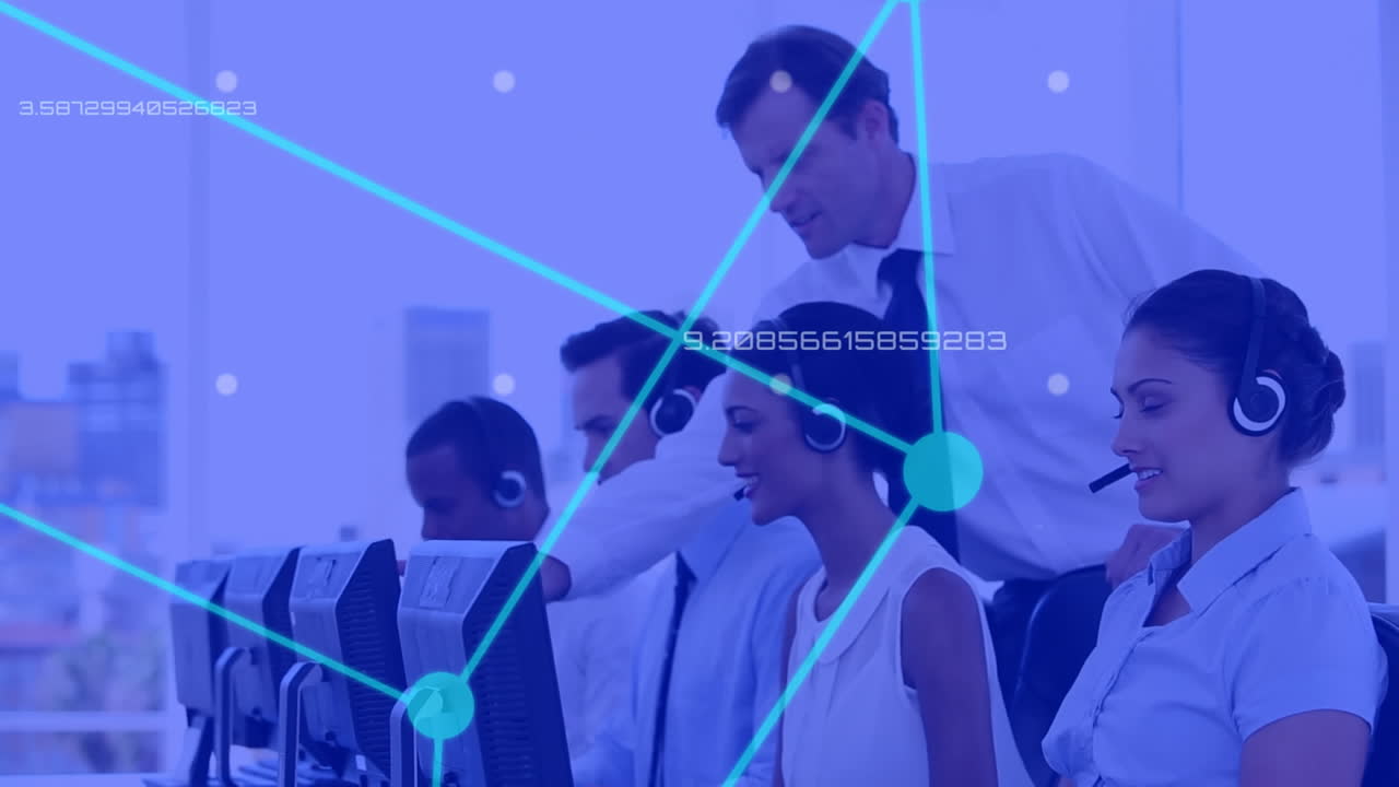 헤드을 착용한 비즈니스 사람들을 통해 연결 네트워크의 애니메이션